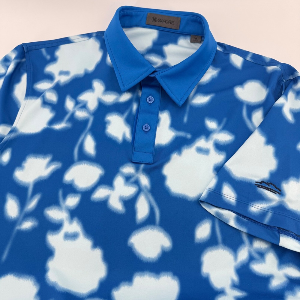 G/FORE Performance Blue Floral Tech Polo Mens XL Short Sleeve *LOGO